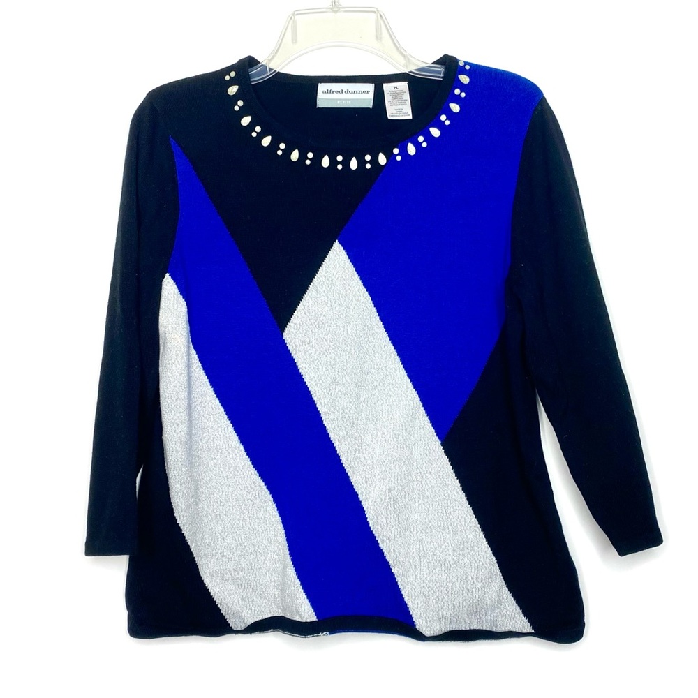 Alfred Dunner Bejeweled Colorblock Sweater Black & Blue LP